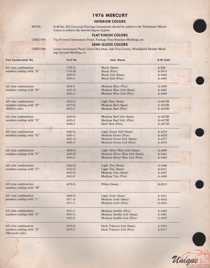 1976 Mercury Paint Charts Rinshed-Mason 2